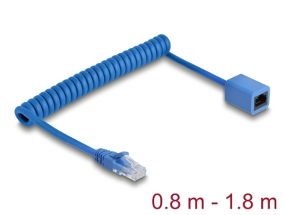 Delock RJ45 Coiled Cable plug to jack Cat.6 UTP 0.8 m to 1.8 m blue