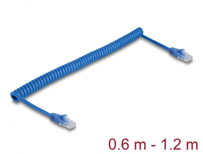 Delock RJ45 Coiled Cable plug to plug Cat.6 UTP 0.6 m to 1.2 m blue