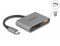 Delock USB-C™ Card Reader for SD and Micro SD memory cards + USB 10 Gbps Type-A port and USB Type-C™ PD 2.0 85 W